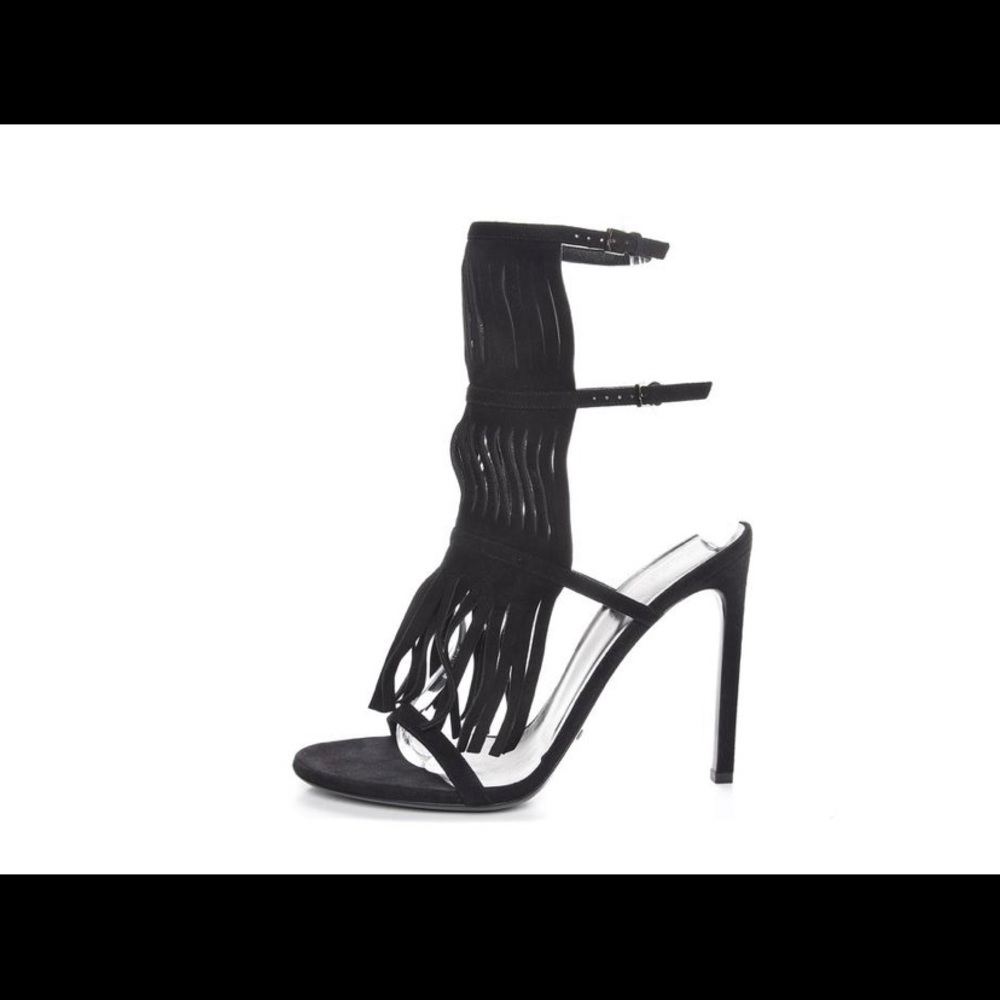 Gucci Heels BLACK FRINGE BECKY GLADIATOR HEEL